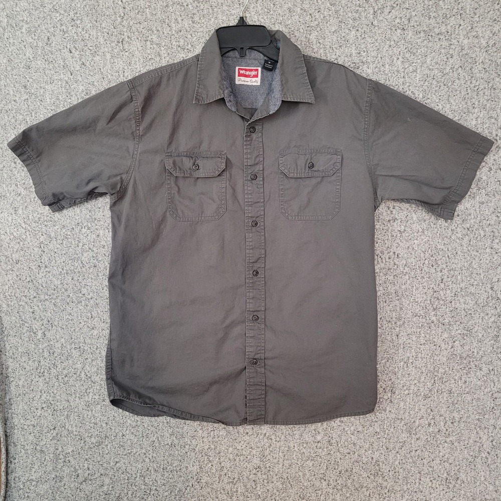 Wrangler Premium Quality Mens Short Sleeve Button Shirt Gray Size M Workwear